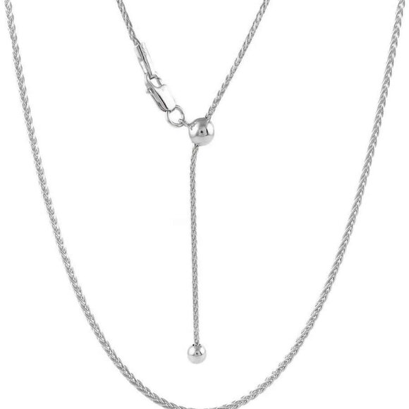 Sterling Silver Necklace 1.3MM Adjustable Wheat Chain Bolo Slider Jewelry - Picture 1 of 7